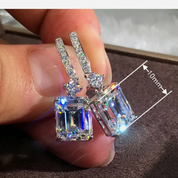 Drop Dangle Earrings White Sapphire 925 Silver - Elegant - Picture 11 of 11